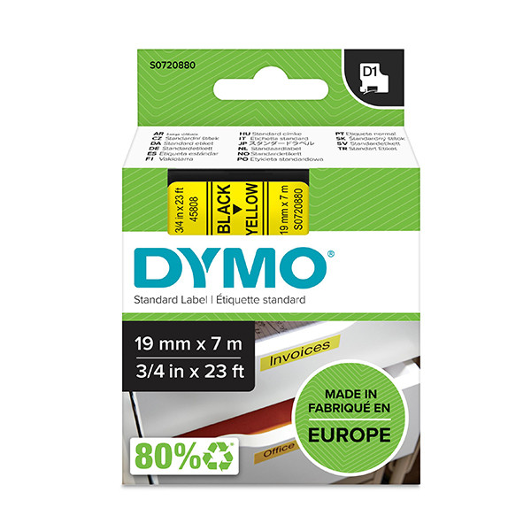 Dymo S0720880 / 45808 tape zwart op geel 19 mm (origineel) S0720880 088412 - 1