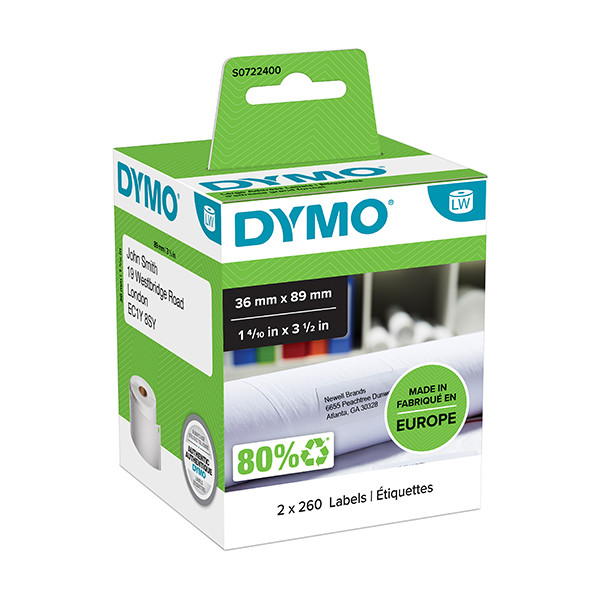 Dymo S0722400 / 99012 brede adresetiketten 2 rollen (origineel) S0722400 088504 - 1