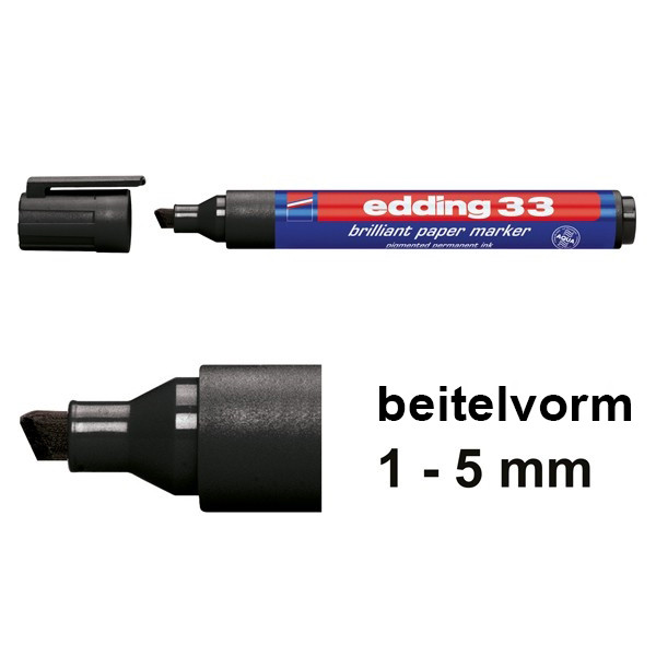 Edding 33 brilliant paper marker zwart (1 - 5 mm schuin) 4-33001 239212 - 1