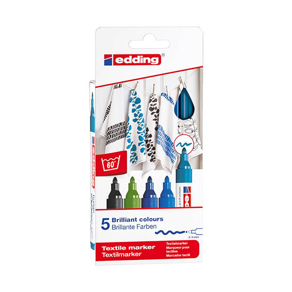 Edding 4500 textielmarkerset koel 5 stuks (2 - 3 mm rond) 404858 - 1