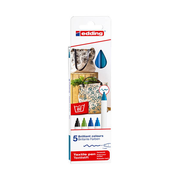 Edding 4600 textielmarkerset koel 5 stuks (1 mm rond) 404852 - 1