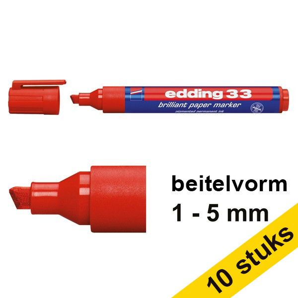 Edding Aanbieding: 10x Edding 33 brilliant paper marker rood (1 - 5 mm schuin)  239750 - 1