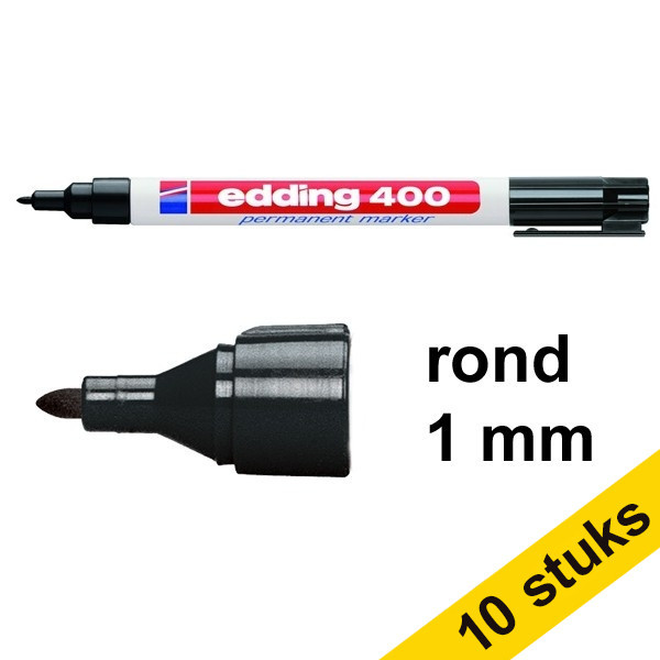 Aanbieding: 10x Edding 400 permanent marker zwart (1 mm rond) 239439 - 1