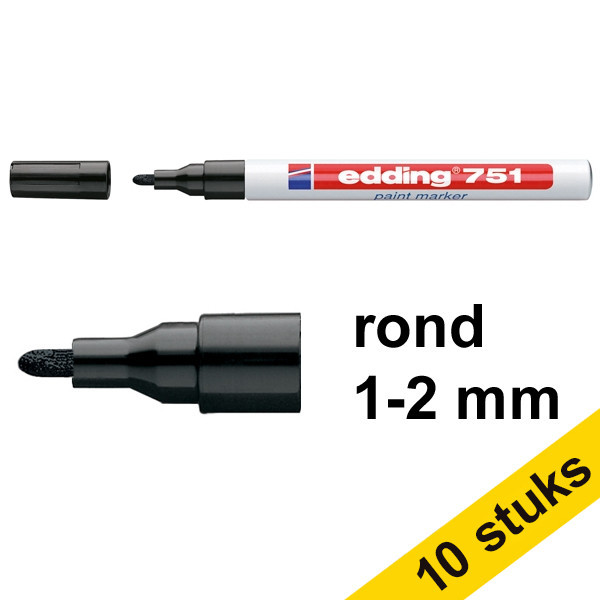 Edding Aanbieding: 10x Edding 751 lakmarker zwart (1 - 2 mm rond)  239457 - 1