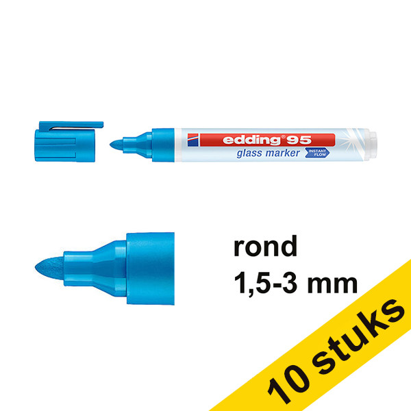 Edding Aanbieding: 10x Edding 95 glasmarker lichtblauw (1,5 - 3 mm rond)  240597 - 1