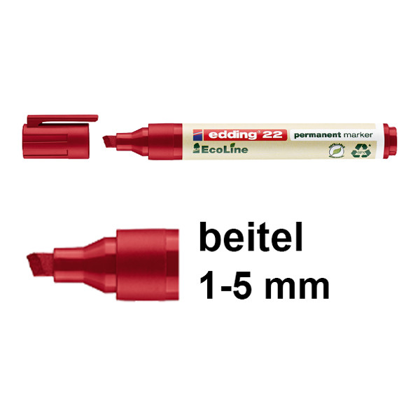 Edding EcoLine 22 permanente marker rood (1 - 5 mm schuin) 4-22002 240335 - 1
