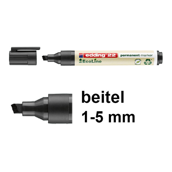 Edding EcoLine 22 permanente marker zwart (1 - 5 mm schuin) 4-22001 240334 - 1