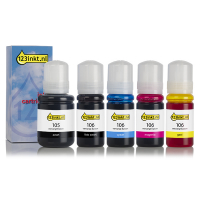 Epson 105/106 aanbieding: 2 zwart + 3 kleuren (123inkt huismerk)