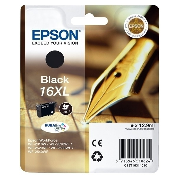 Epson 16XL (T1631) inktcartridge zwart hoge capaciteit (origineel) C13T16314010 C13T16314012 901976 - 1