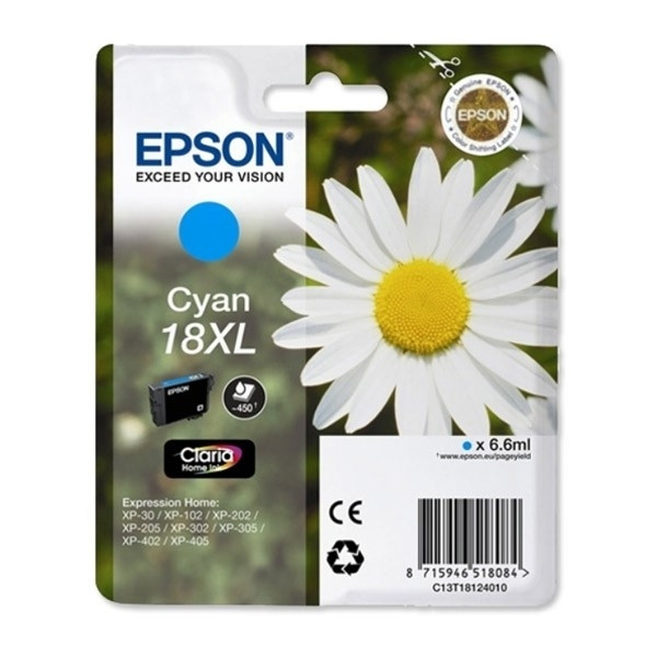 Epson 18XL (T1812) inktcartridge cyaan hoge capaciteit (origineel) C13T18124010 C13T18124012 901986 - 1