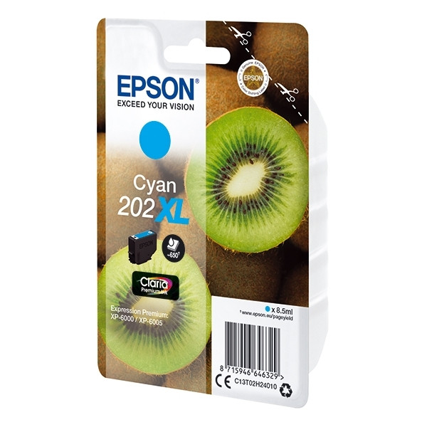 Epson 202XL (T02H2) inktcartridge cyaan hoge capaciteit (origineel) C13T02H24010 027140 - 1