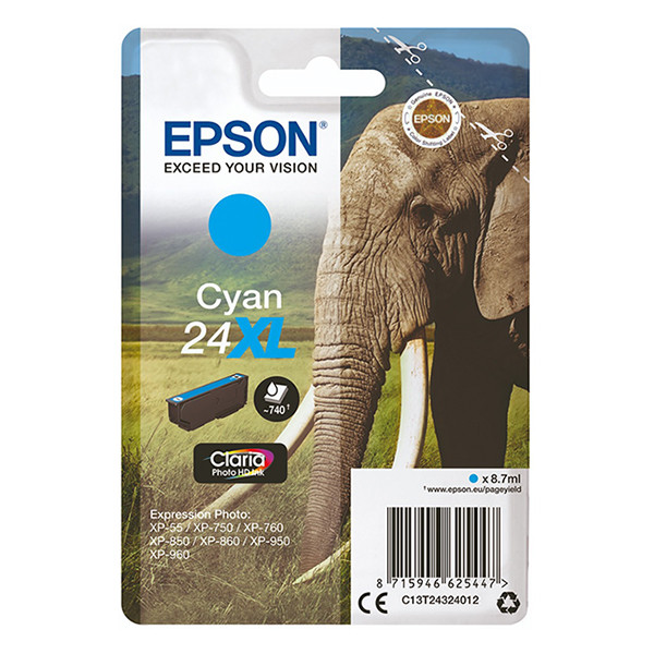 Epson 24XL (T2432) inktcartridge cyaan hoge capaciteit (origineel) C13T24324010 C13T24324012 026592 - 1