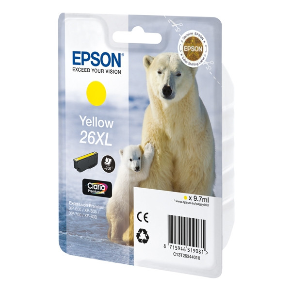 Epson 26XL (T2634) inktcartridge geel hoge capaciteit (origineel) C13T26344010 C13T26344012 900544 - 1