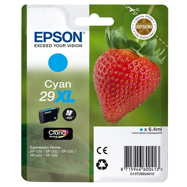 Epson 29XL (T2992) inktcartridge cyaan hoge capaciteit (origineel) C13T29924010 C13T29924012 026834 - 1