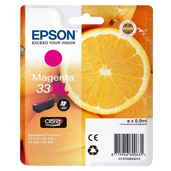 Epson 33XL (T3363) inktcartridge magenta hoge capaciteit (origineel) C13T33634010 C13T33634012 026862 - 1