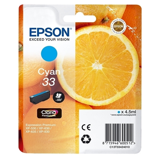 Epson 33 (T3342) inktcartridge cyaan (origineel) 026856 - 1