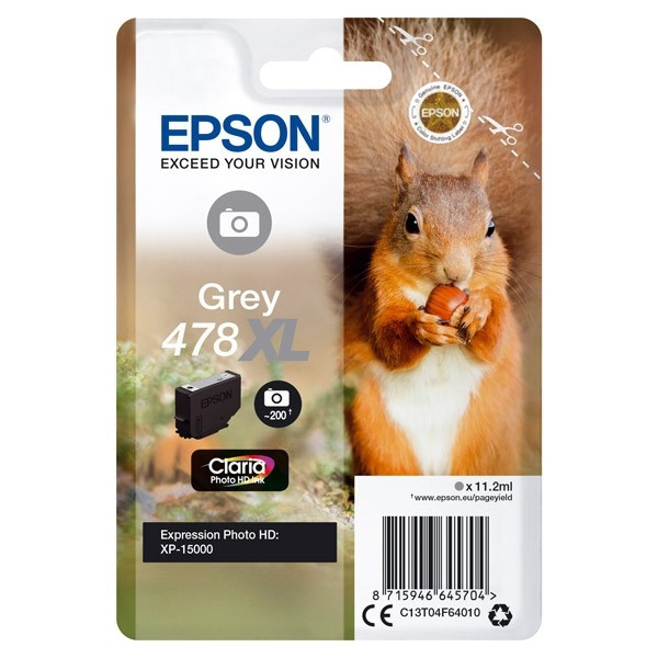 Epson 478XL inktcartridge grijs hoge capaciteit (origineel) C13T04F64010 027196 - 1