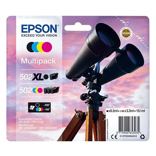 Epson 502XL BK + 502 C/M/Y (T02W9) multipack (origineel) C13T02W94010 652028 - 1