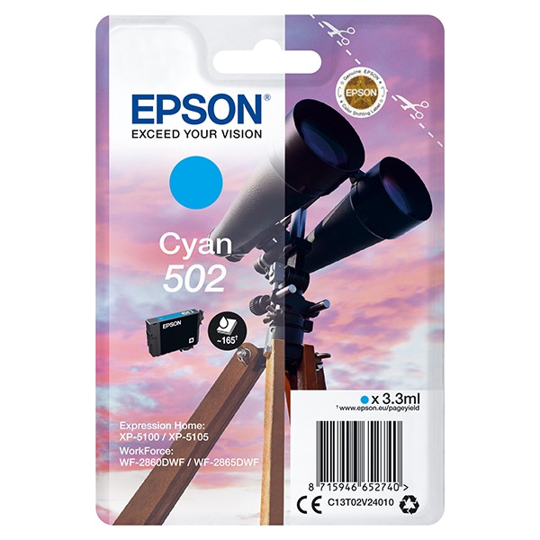 Epson 502 (T02V2) inktcartridge cyaan (origineel) C13T02V24010 C13T02V24020 024102 - 1