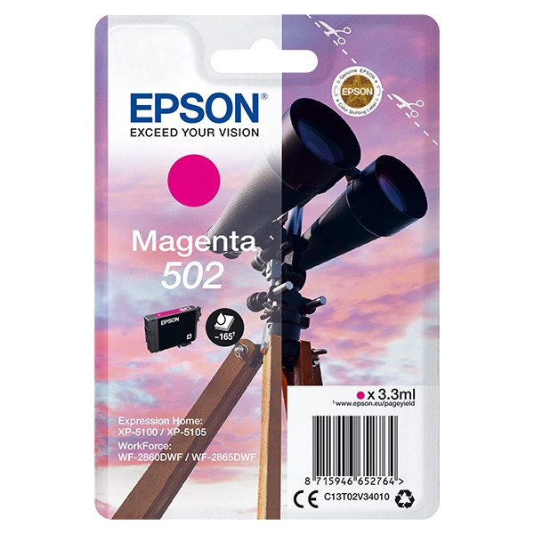 Epson 502 (T02V3) inktcartridge magenta (origineel) C13T02V34010 C13T02V34020 024104 - 1