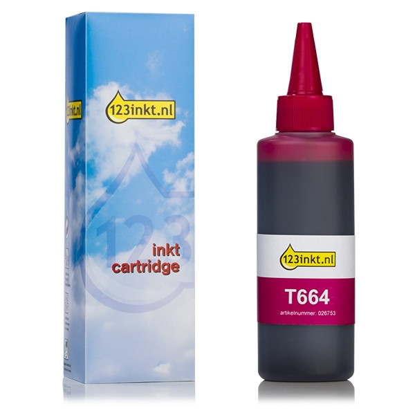 Epson 664 (T6643) inktfles magenta (123inkt huismerk) C13T664340C 026753 - 1