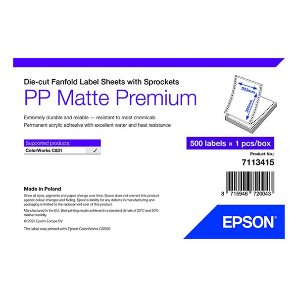Epson 7113415 PP mat etiket 203 x 305 mm (origineel) 7113415 084491 - 1
