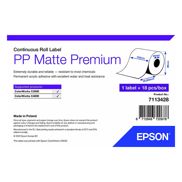 Epson 7113428 PP matte label 102 mm x 29 m (origineel) 7113428 084490 - 1