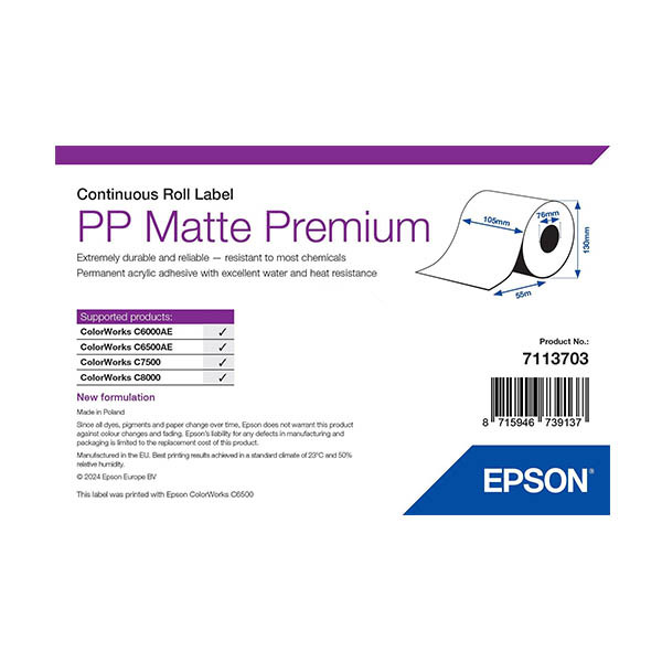 Epson 7113703 PP matte label doorlopende rol 105 mm x 55 m (origineel) 084296 - 1