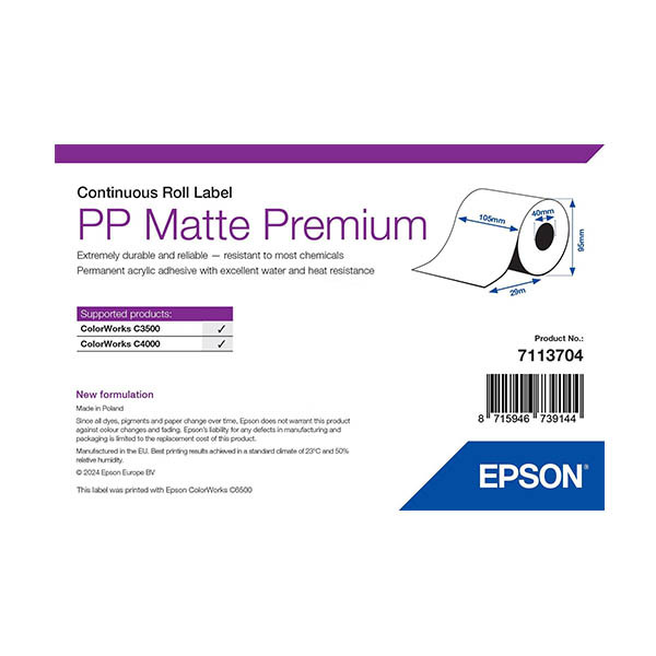 Epson 7113704 PP matte label doorlopende label 105 mm x 29 m (origineel) 084298 - 1