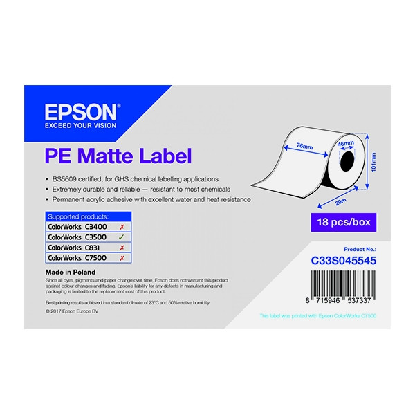 Epson C33S045545 PE matte label 76 mm x 29 m (origineel) C33S045545 083402 - 1