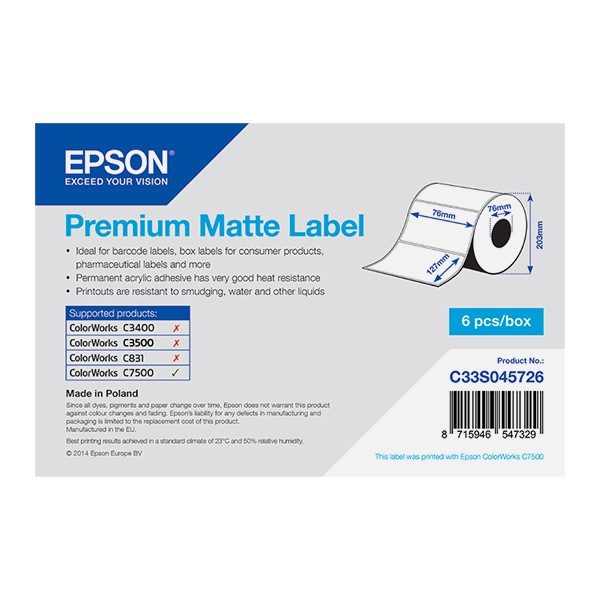 Epson C33S045726 premium matte label 76 x 127 mm (origineel) C33S045726 083302 - 1