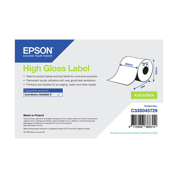 Epson C33S045729 high gloss doorlopende labelrol 203 mm x 58 m (origineel) C33S045729 083620 - 1