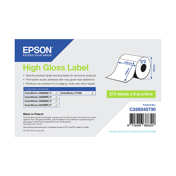 Epson C33S045730 high gloss label 105 x 210 mm (origineel) C33S045730 083622 - 1