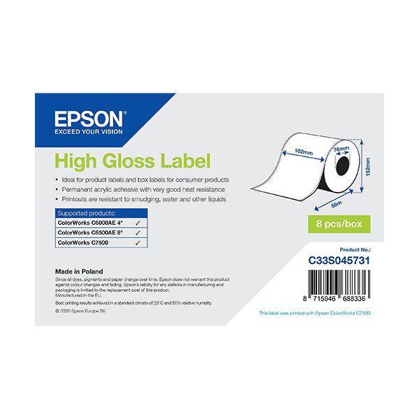 Epson C33S045731 high gloss doorlopende labelrol 102 mm x 58 m (origineel) C33S045731 083624 - 1