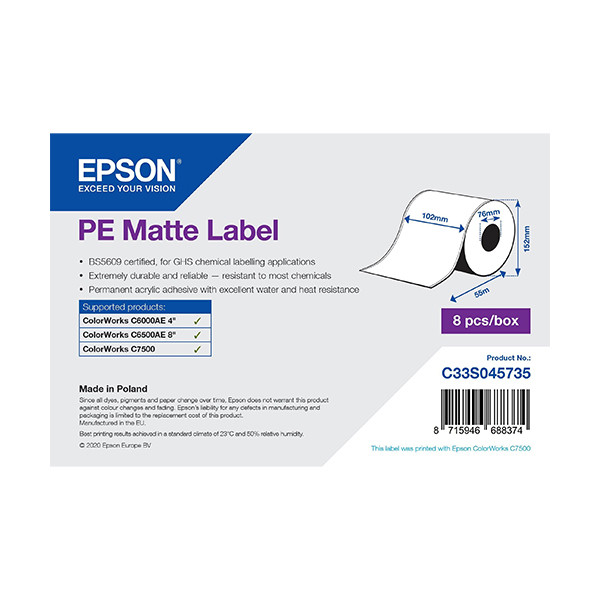 Epson C33S045735 PE matte label 102 mm x 55 m (origineel) C33S045735 083632 - 1
