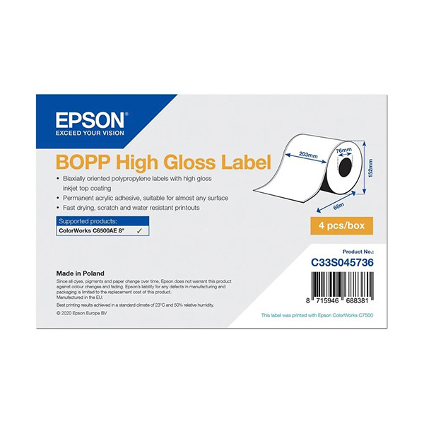 Epson C33S045736 BOPP high gloss label 203 mm x 68 m (origineel) C33S045736 083634 - 1