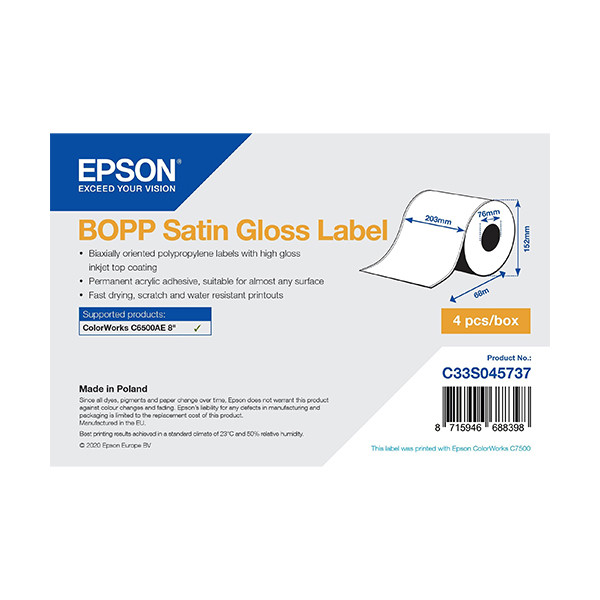Epson C33S045737 BOPP satin gloss label 203 mm x 68 m (origineel) C33S045737 083636 - 1