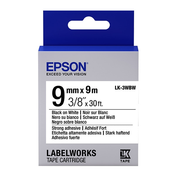 Epson LK-3WBW extra klevende tape zwart op wit 9 mm (origineel) C53S653007 083172 - 1