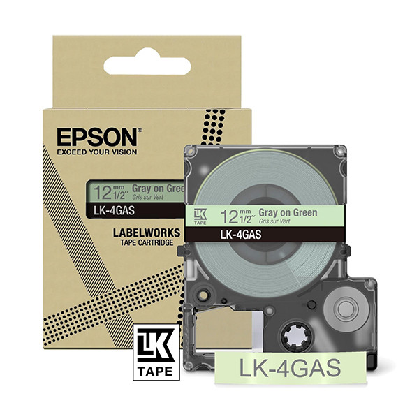 Epson LK-4GAS tape grijs op groen 12 mm (origineel) C53S672105 084466 - 1
