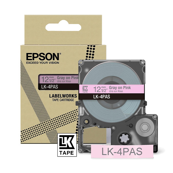 Epson LK-4PAS tape grijs op roze 12 mm (origineel) C53S672103 084462 - 1