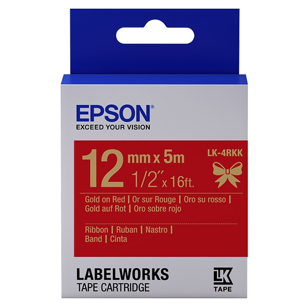 Epson LK-4RKK satijnlint tape goud op rood 12 mm (origineel) C53S654033 083226 - 1