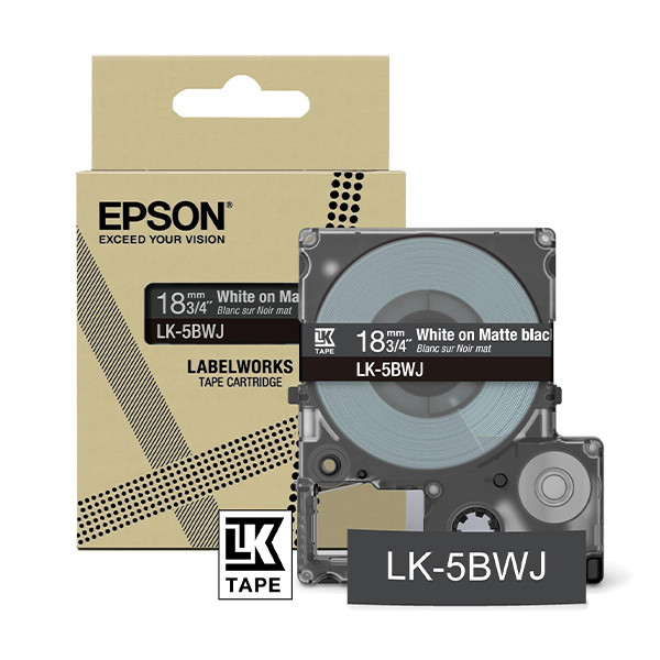 Epson LK-5BWJ matte tape wit op zwart 18 mm (origineel) C53S672083 084420 - 1