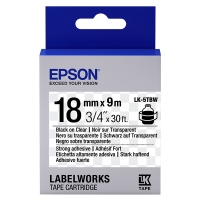 Epson LK-5TBW extra klevende tape zwart op transparant 18 mm (origineel) C53S655011 083244