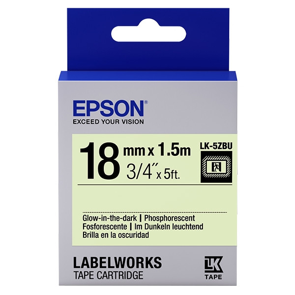 Epson LK-5ZBU glow in the dark tape zwart op neon 18 mm (origineel) C53S655015 083230 - 1