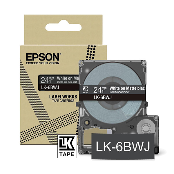 Epson LK-6BWJ matte tape wit op zwart 24 mm (origineel) C53S672084 084422 - 1