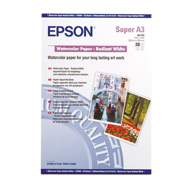 Epson S041352 Watercolor Paper - Radiant White 190 g/m² A3+ (20 vellen) C13S041352 153051 - 1