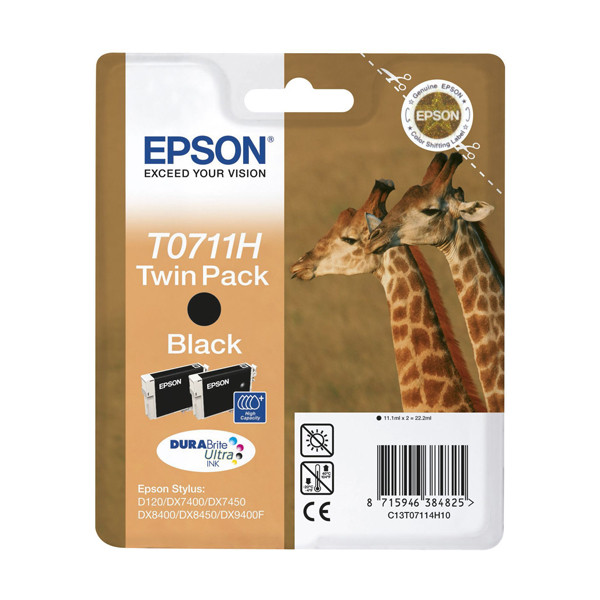 Epson T0711H inktcartridge zwart hoge capaciteit duopack (origineel) 023105 - 1