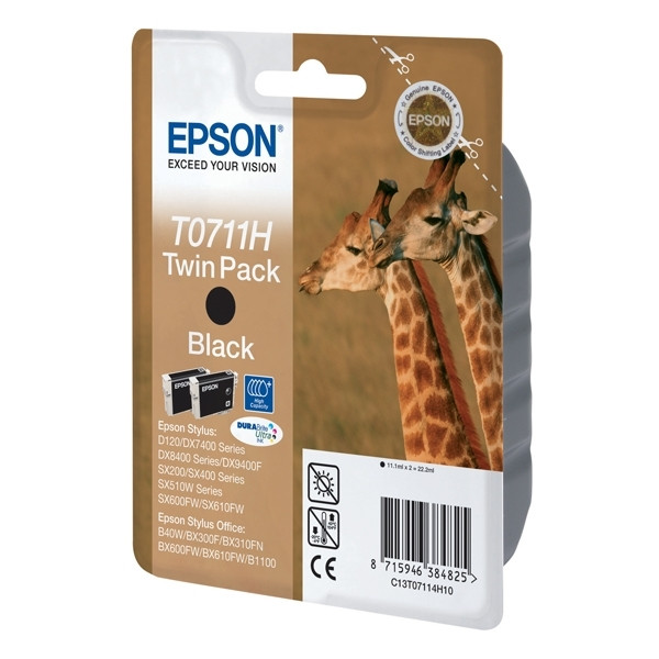 Epson T0711H inktcartridge zwart hoge capaciteit duopack (origineel) C13T07114H10 902535 - 1