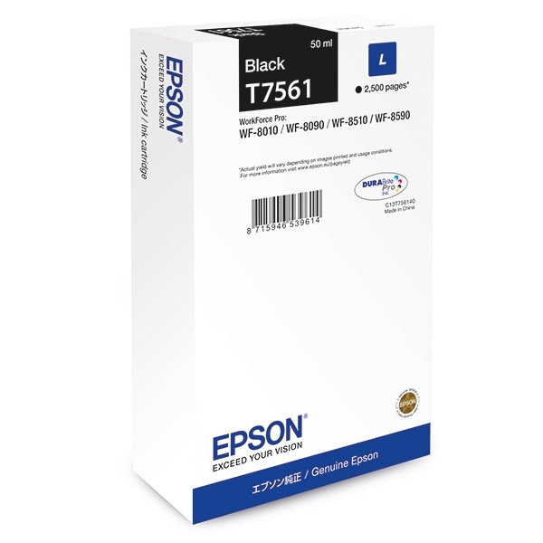 Epson T7561 inktcartridge zwart (origineel) C13T756140 026672 - 1