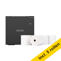 Epson TM-M30III ticketprinter zwart met wifi, ethernet en bluetooth bundel met 123inkt kassarol 80x80x12 thermo wit (5 stuks)  831988